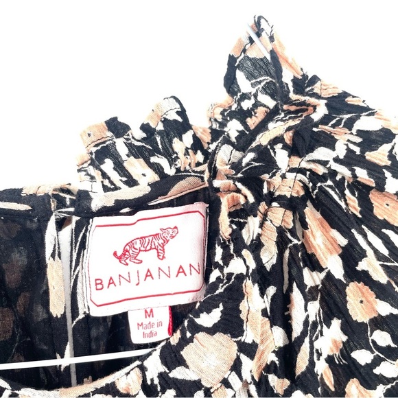 BANJANAN Anthropologie Boho Brown Black Floral Tie Waist MIDI Flowy Dress - Picture 6 of 9